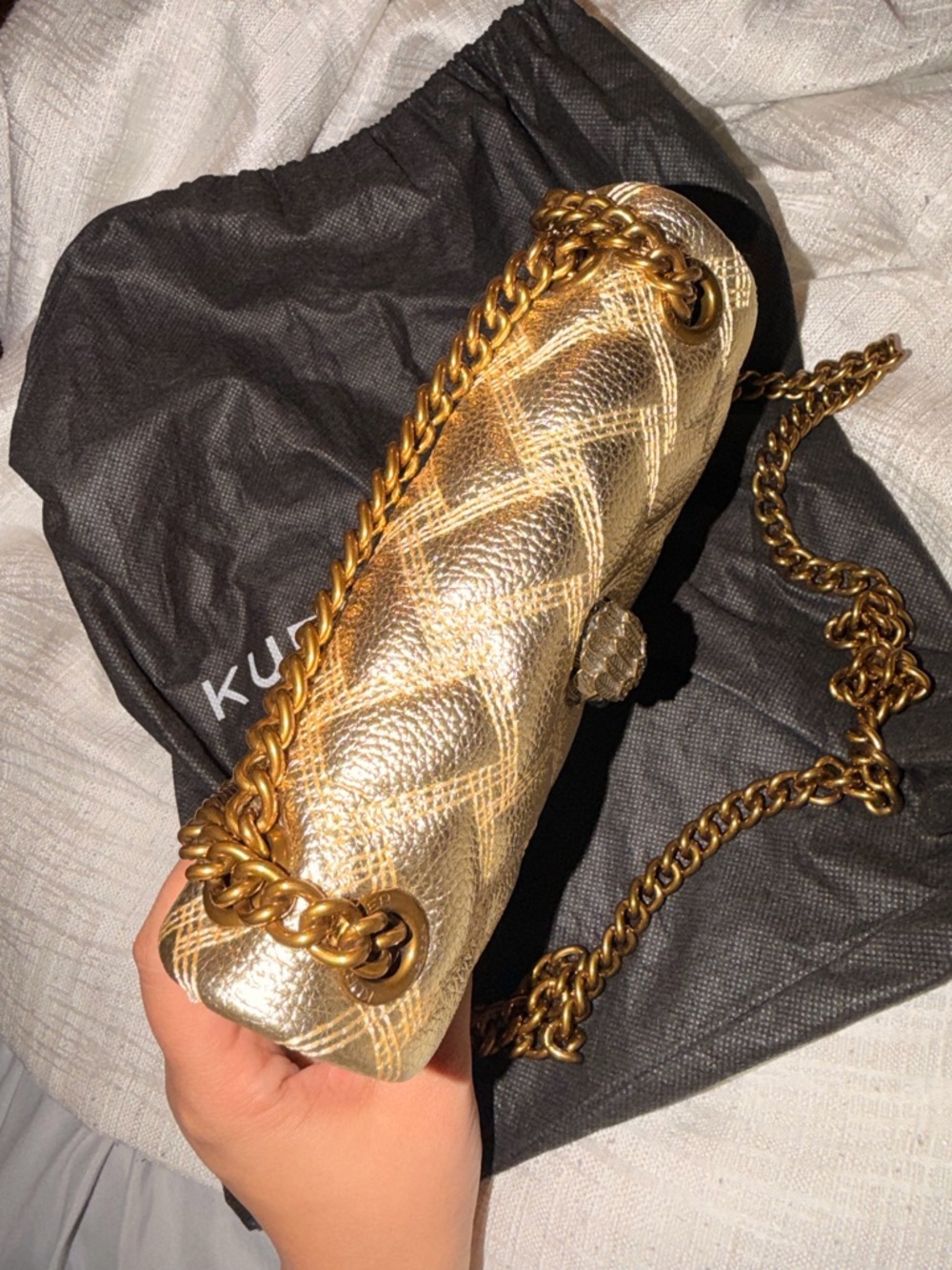 Kurt Geiger Metallic Gold Quilted Shoulder Bag with Chain Strap - Picture 6 of 7